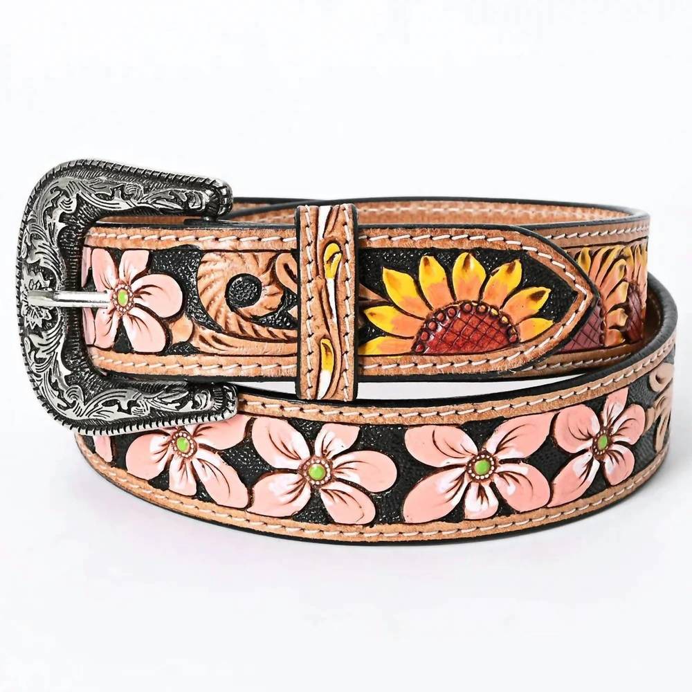 NEW AMERICAN DARLING women's beautifully hand tooled genuine belt in sunflower b - Picture 2 of 2